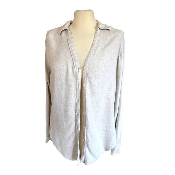 Abercrombie & Fitch Neutral Oatmeal Collared Long Sleeve Linen Boyfriend Shirt S - Picture 1 of 8